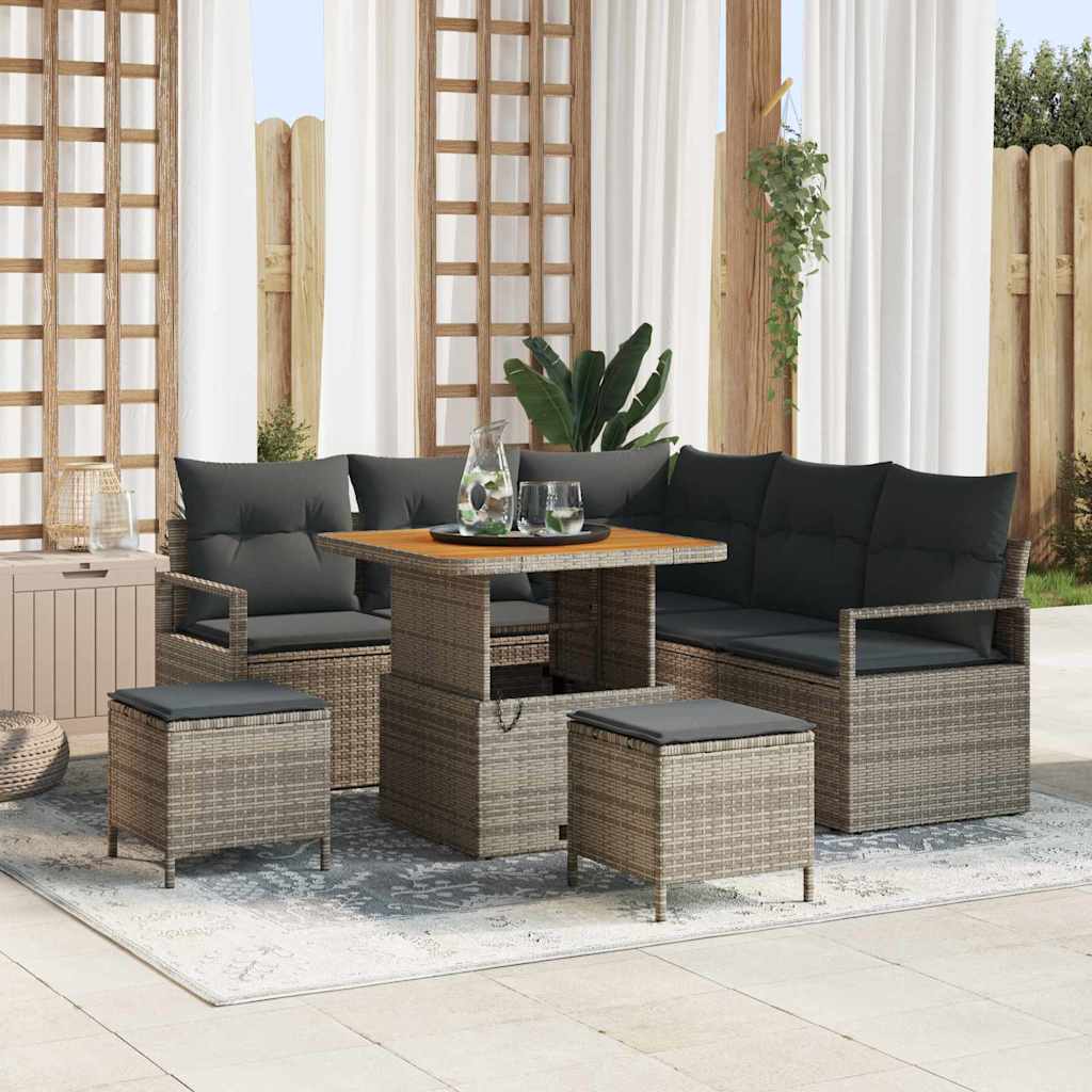 Set Divano da Giardino con cuscino 8 pcs Grigio Poly Rattan