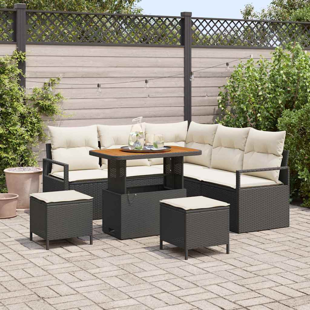 Set Divano da Giardino con cuscino 8 pcs Nero Poly Rattan - homemem39
