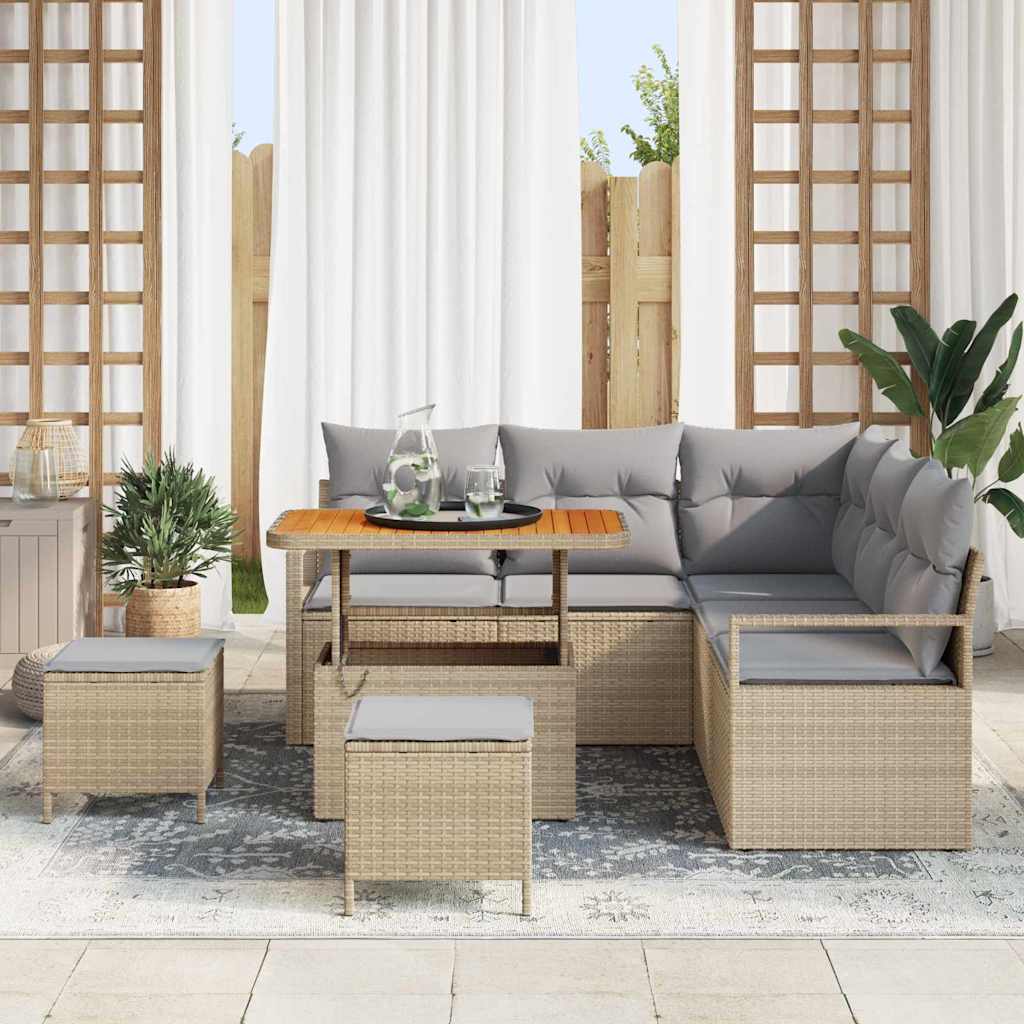 Set Divano da Giardino con cuscino 8 pcs Beige Poly Rattan - homemem39