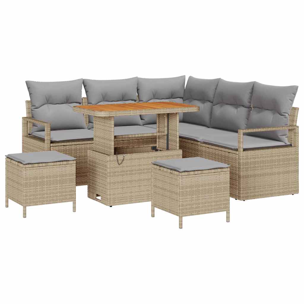 Set Divano da Giardino con cuscino 8 pcs Beige Poly Rattan - homemem39