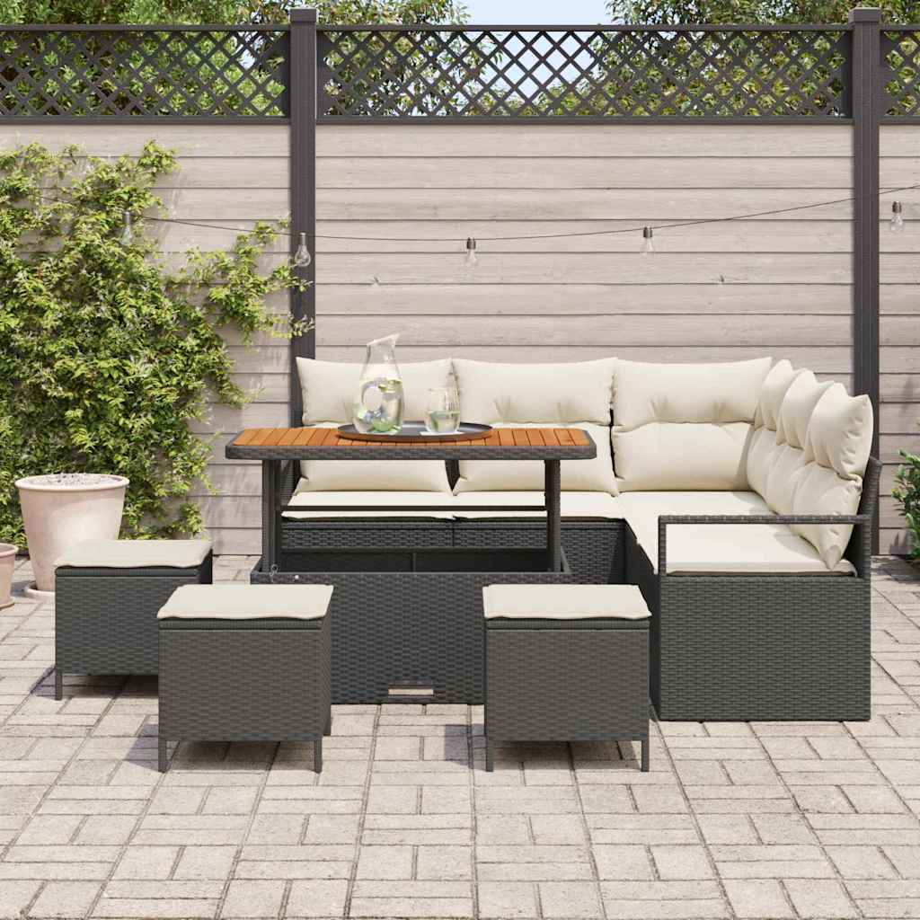 Set Divano da Giardino con cuscino 9 pcs Nero Poly Rattan - homemem39