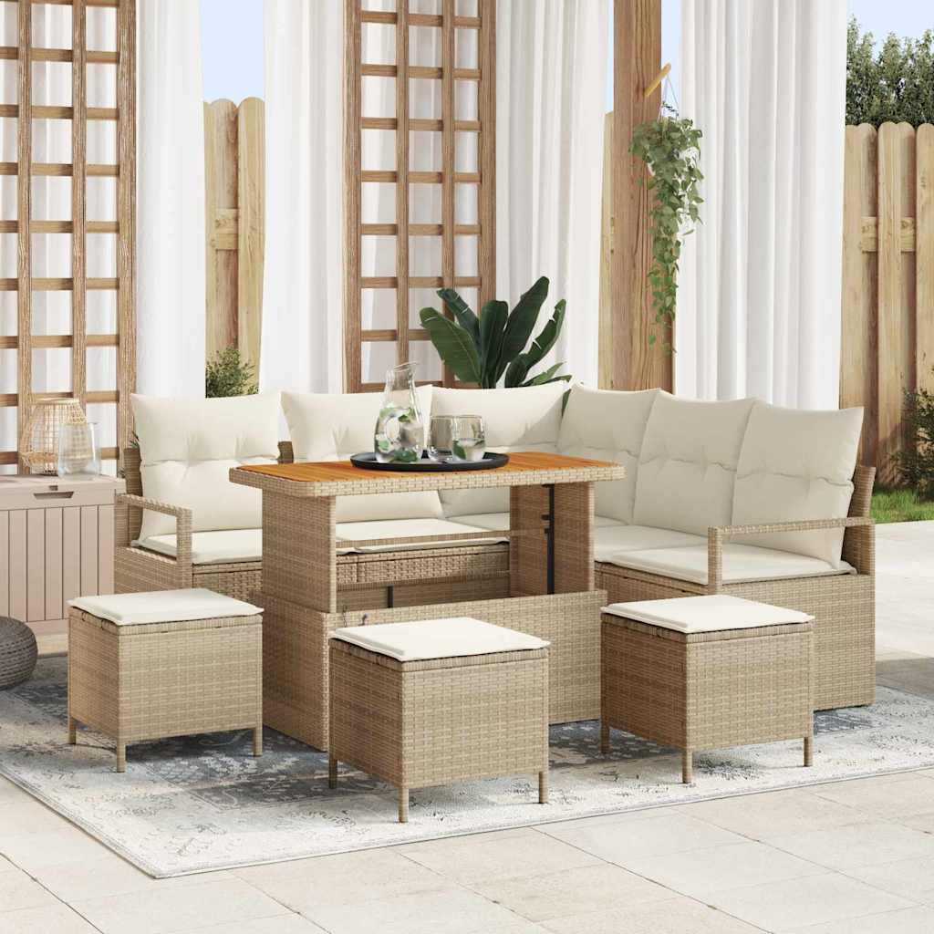 Set Divano da Giardino con cuscino 9 pcs Beige Poly Rattan - homemem39