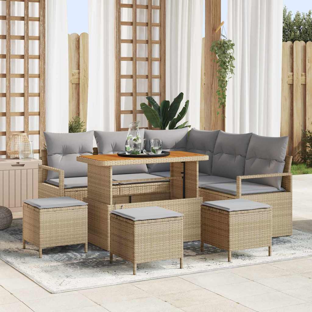 Set Divano da Giardino con cuscino 9 pcs Beige Poly Rattan - homemem39
