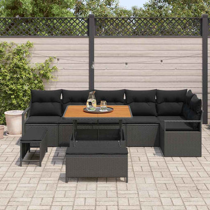 Set Divano da Giardino con cuscino 9 pcs Nero Poly Rattan - homemem39