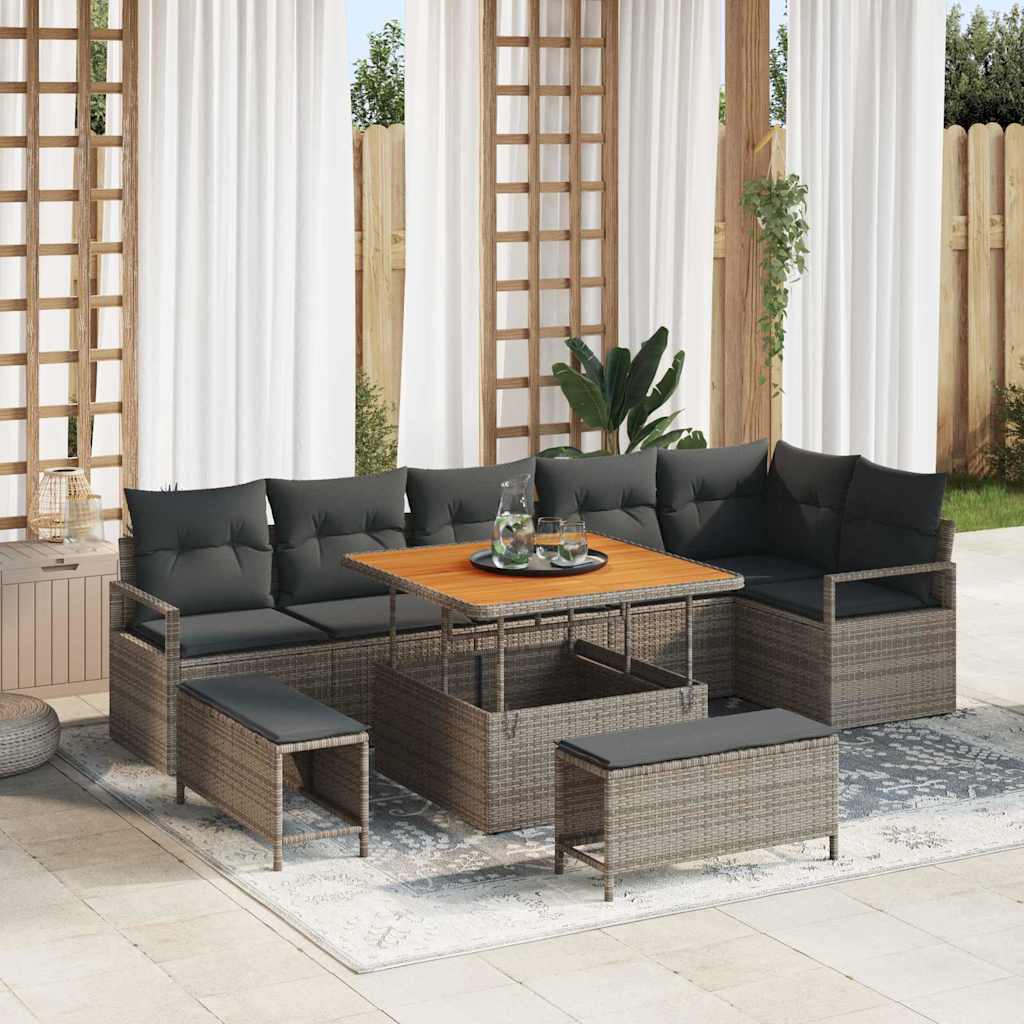 Set Divano da Giardino con cuscino 9 pcs Grigio Poly Rattan - homemem39