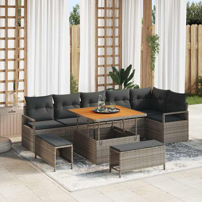 Set Divano da Giardino con cuscino 9 pcs Grigio Poly Rattan - homemem39