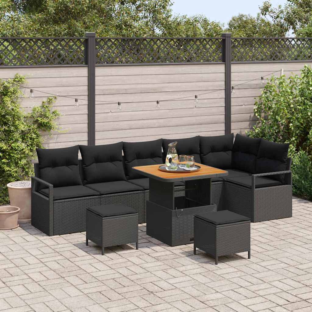 Set Divano da Giardino con cuscino 9 pcs Nero Poly Rattan - homemem39