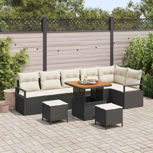 Set Divano da Giardino con cuscino 9 pcs Nero Poly Rattan - homemem39