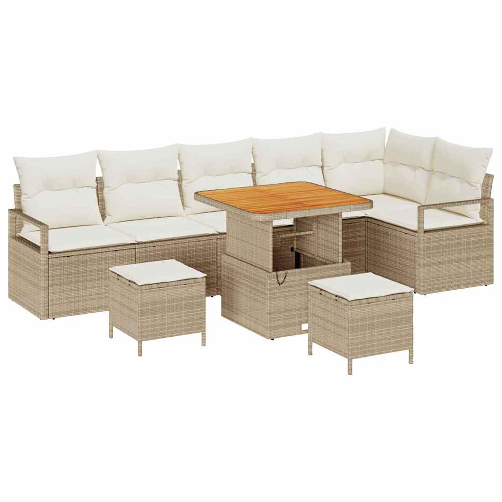 Set Divano da Giardino con cuscino 9 pcs Beige Poly Rattan - homemem39