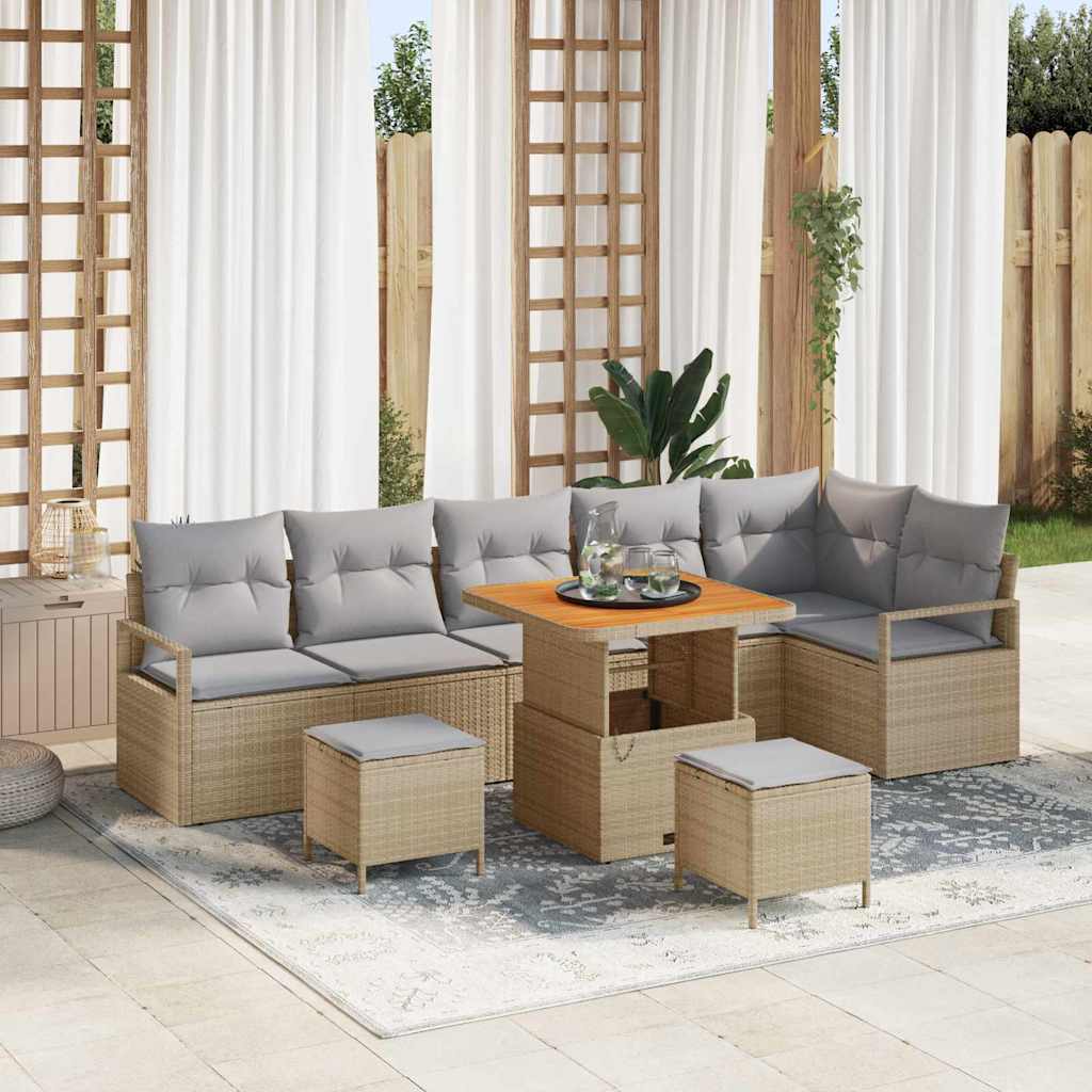 Set Divano da Giardino con cuscino 9 pcs Beige Poly Rattan - homemem39