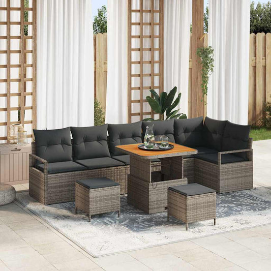 Set Divano da Giardino con cuscino 9 pcs Grigio Poly Rattan