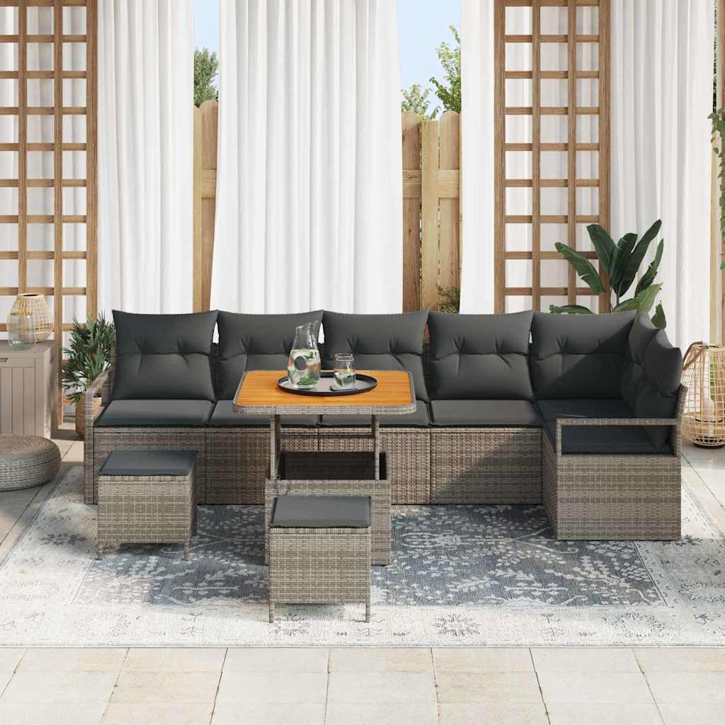 Set Divano da Giardino con cuscino 9 pcs Grigio Poly Rattan