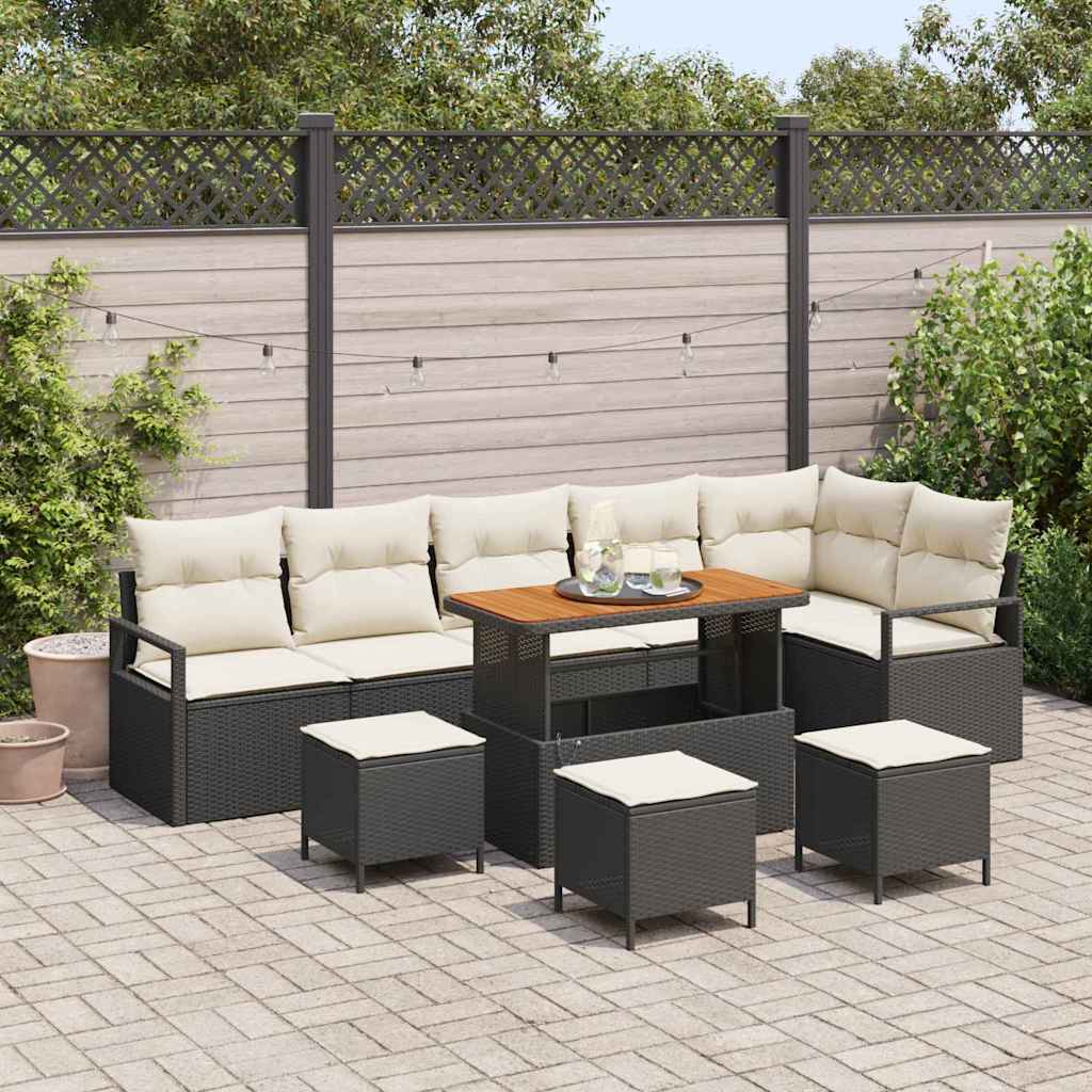 Set Divano da Giardino con cuscino 10 pcs Nero Poly Rattan - homemem39