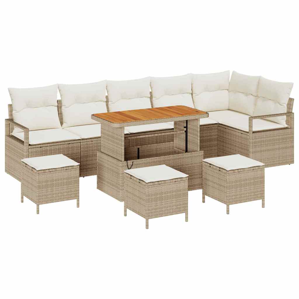 Set Divano da Giardino con cuscino 10 pcs Beige Poly Rattan - homemem39