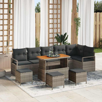 Set Divano da Giardino con cuscino 10 pcs Grigio Poly Rattan - homemem39