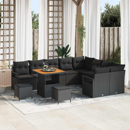 Set Divano da Giardino con cuscino 12 pcs Nero Poly Rattan - homemem39
