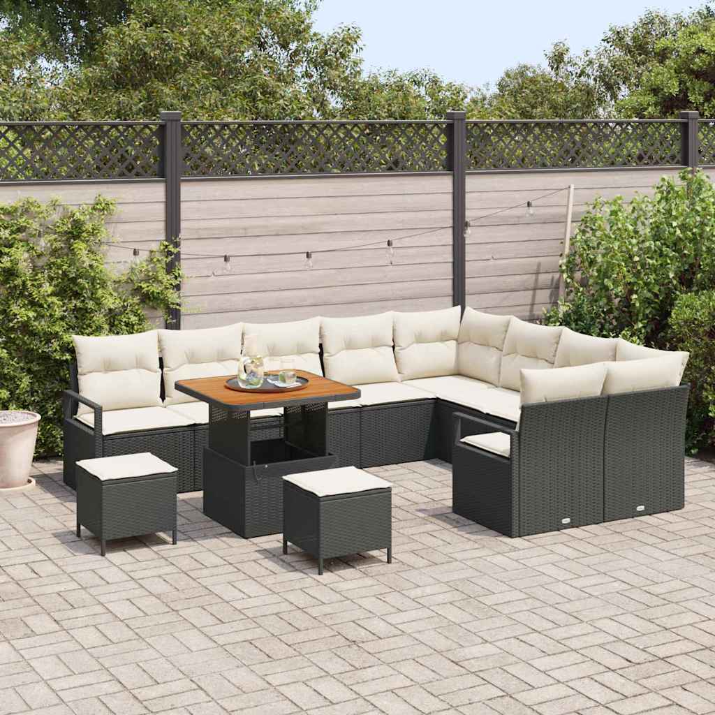 Set Divano da Giardino con cuscino 12 pcs Nero Poly Rattan - homemem39