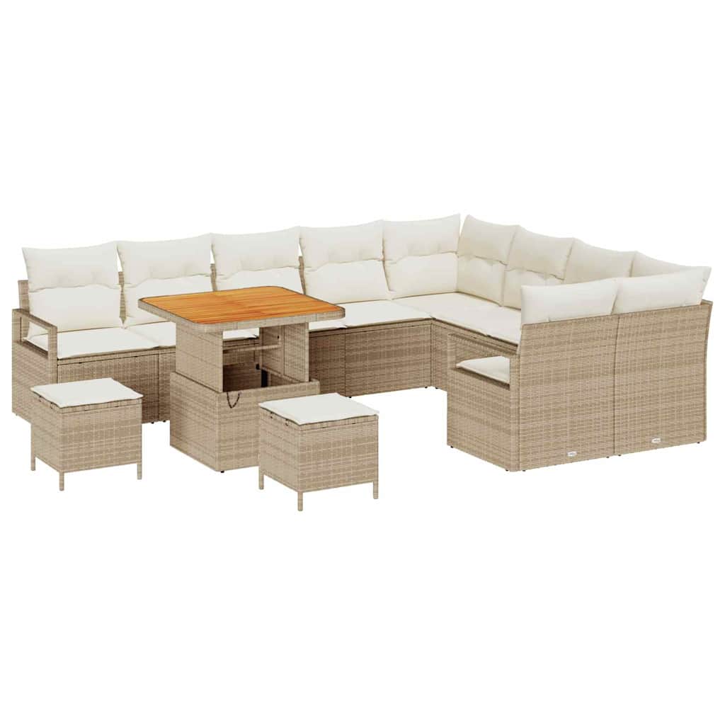 Set Divano da Giardino con cuscino 12 pcs Beige Poly Rattan