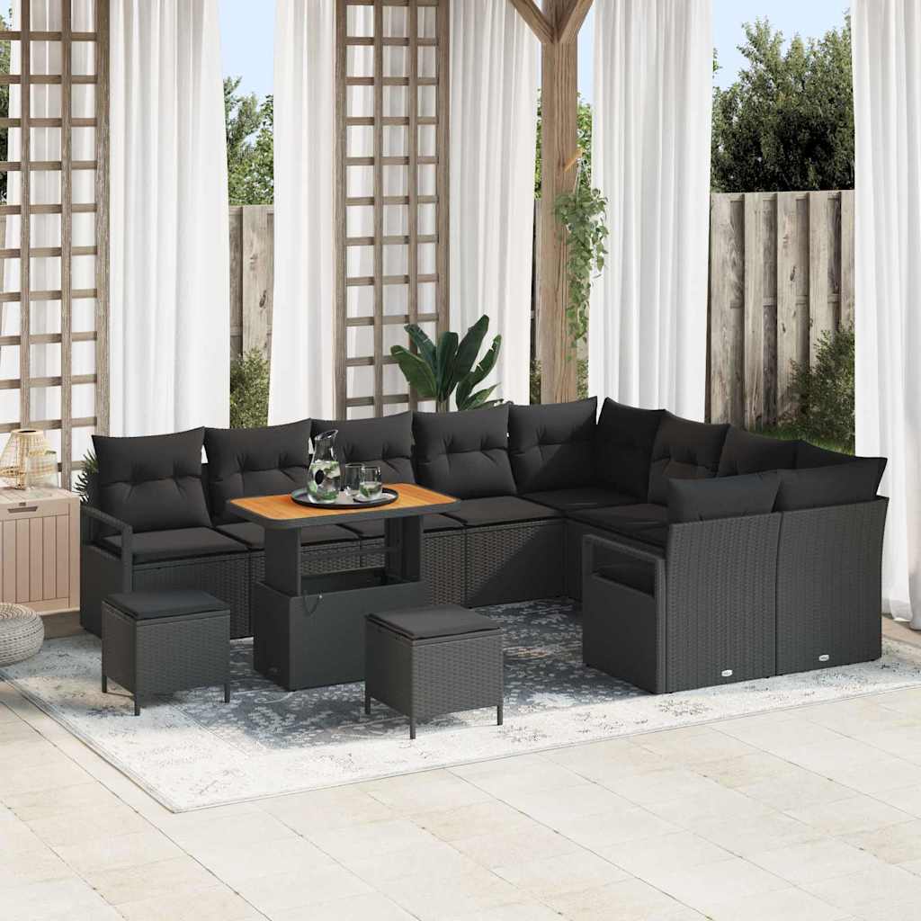 Set Divano da Giardino con cuscino 12 pcs Nero Poly Rattan - homemem39