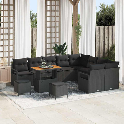 Set Divano da Giardino con cuscino 12 pcs Nero Poly Rattan - homemem39