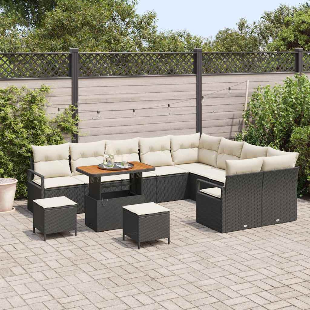 Set Divano da Giardino con cuscino 12 pcs Nero Poly Rattan - homemem39