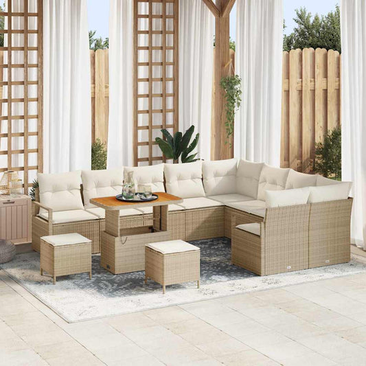 Set Divano da Giardino con cuscino 12 pcs Beige Poly Rattan - homemem39