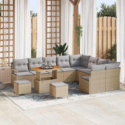 Set Divano da Giardino con cuscino 12 pcs Beige Poly Rattan - homemem39