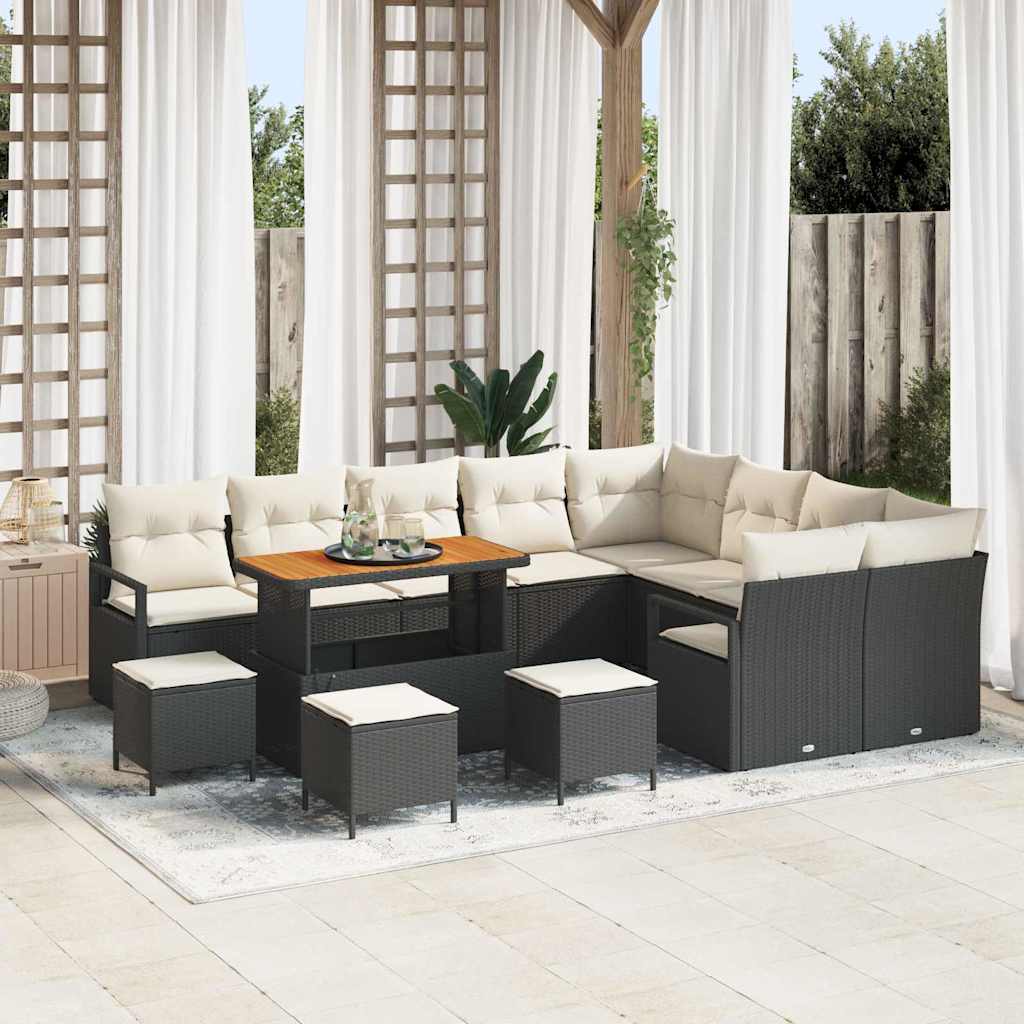 Set Divano da Giardino con cuscino 13 pcs Nero polyrattan | homemem39