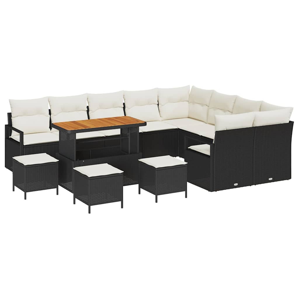 Set Divano da Giardino con cuscino 13 pcs Nero polyrattan | homemem39