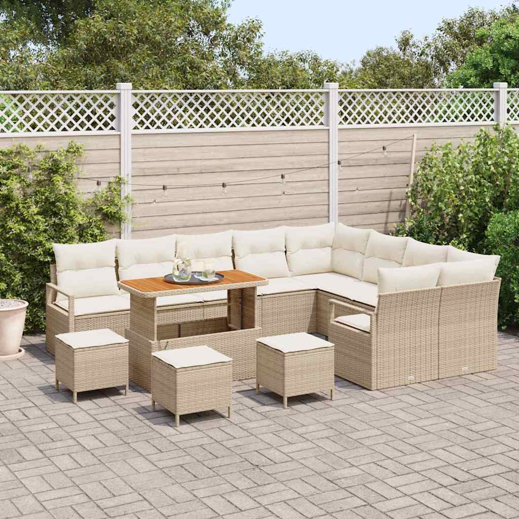 Set Divano da Giardino con cuscino 13 pcs Beige Poly Rattan - homemem39