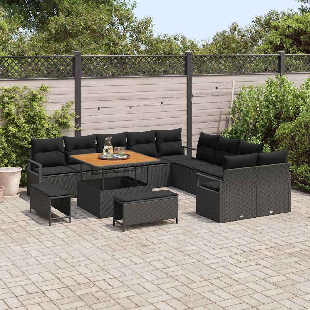 Set Divano da Giardino con cuscino 13 pcs Nero Poly Rattan - homemem39