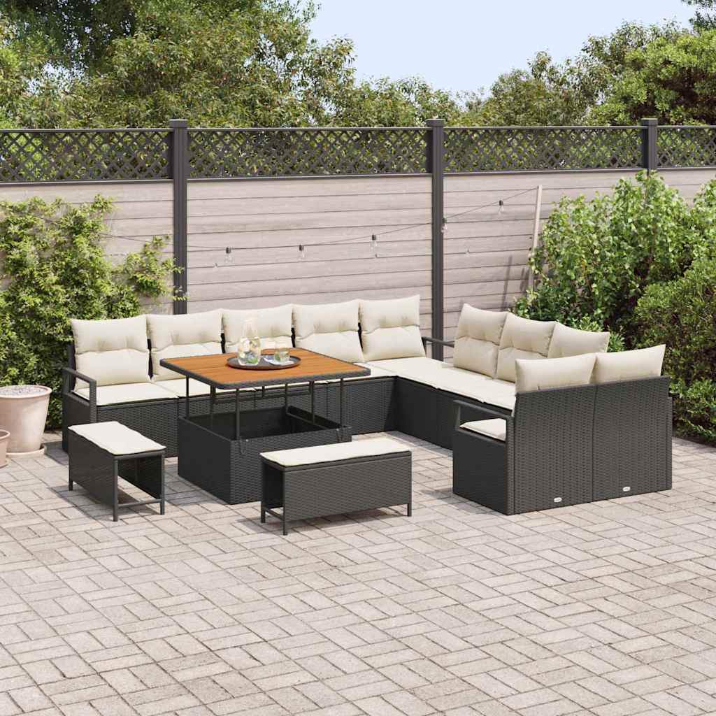 Set Divano da Giardino con cuscino 13 pcs Nero Poly Rattan - homemem39
