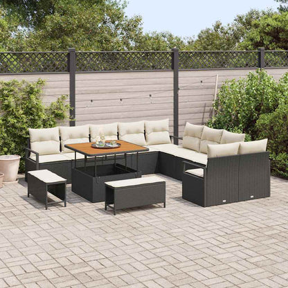 Set Divano da Giardino con cuscino 13 pcs Nero Poly Rattan - homemem39