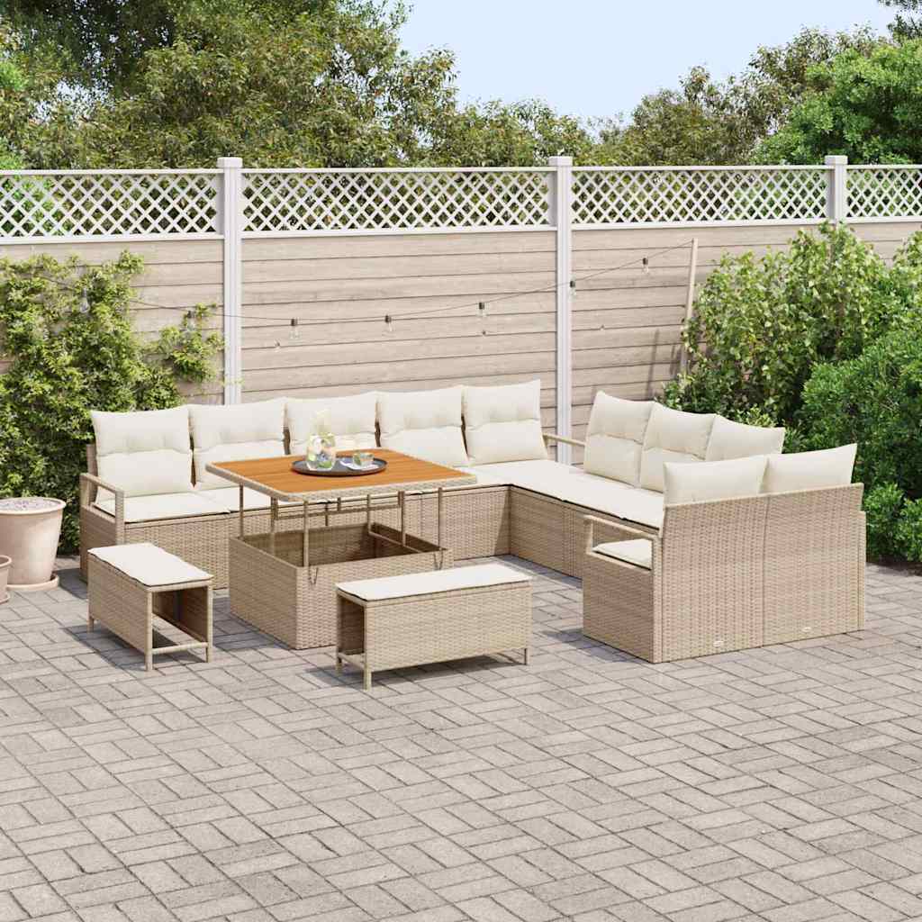 Set Divano da Giardino con cuscino 13 pcs Beige Poly Rattan - homemem39