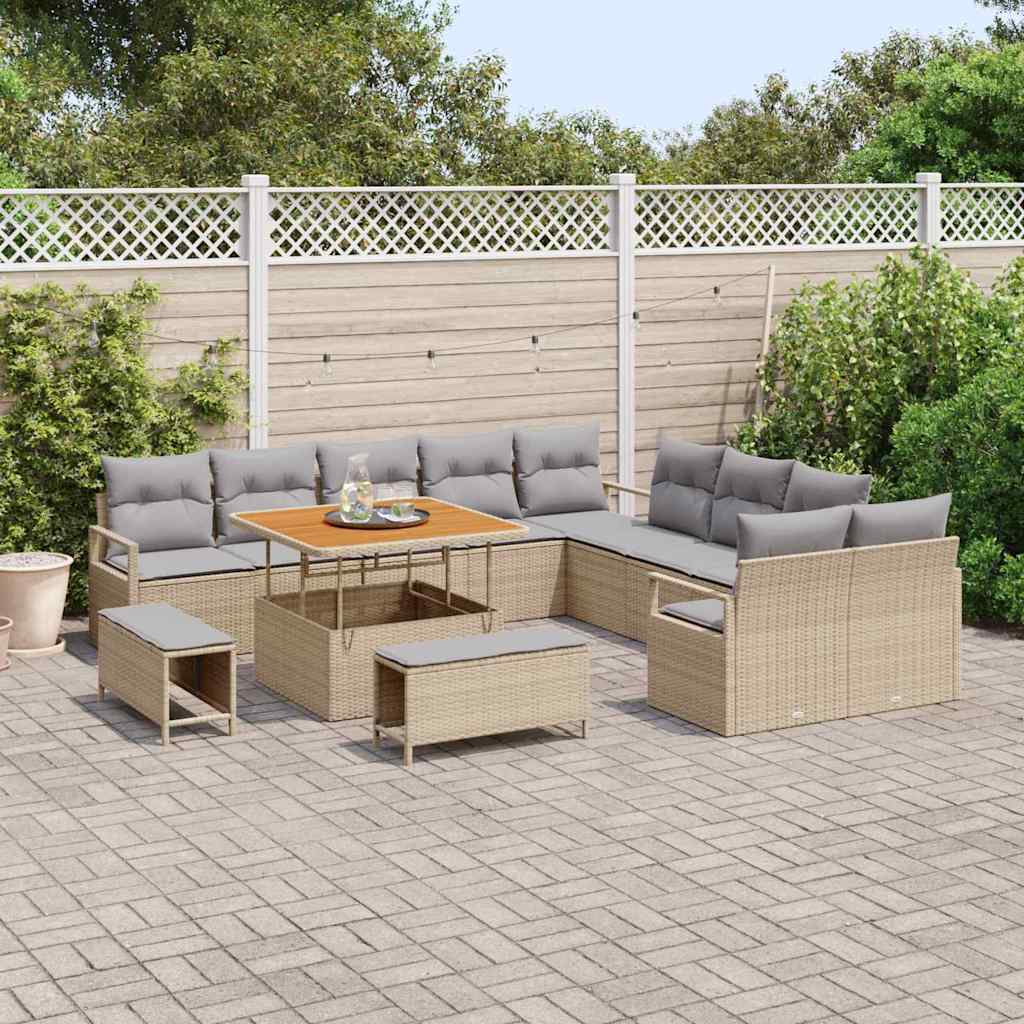 Set Divano da Giardino con cuscino 13 pcs Beige polyrattan | homemem39