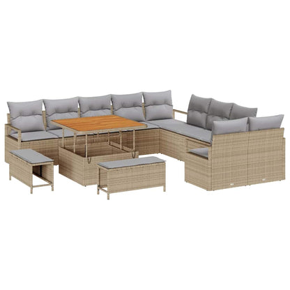 Set Divano da Giardino con cuscino 13 pcs Beige polyrattan | homemem39