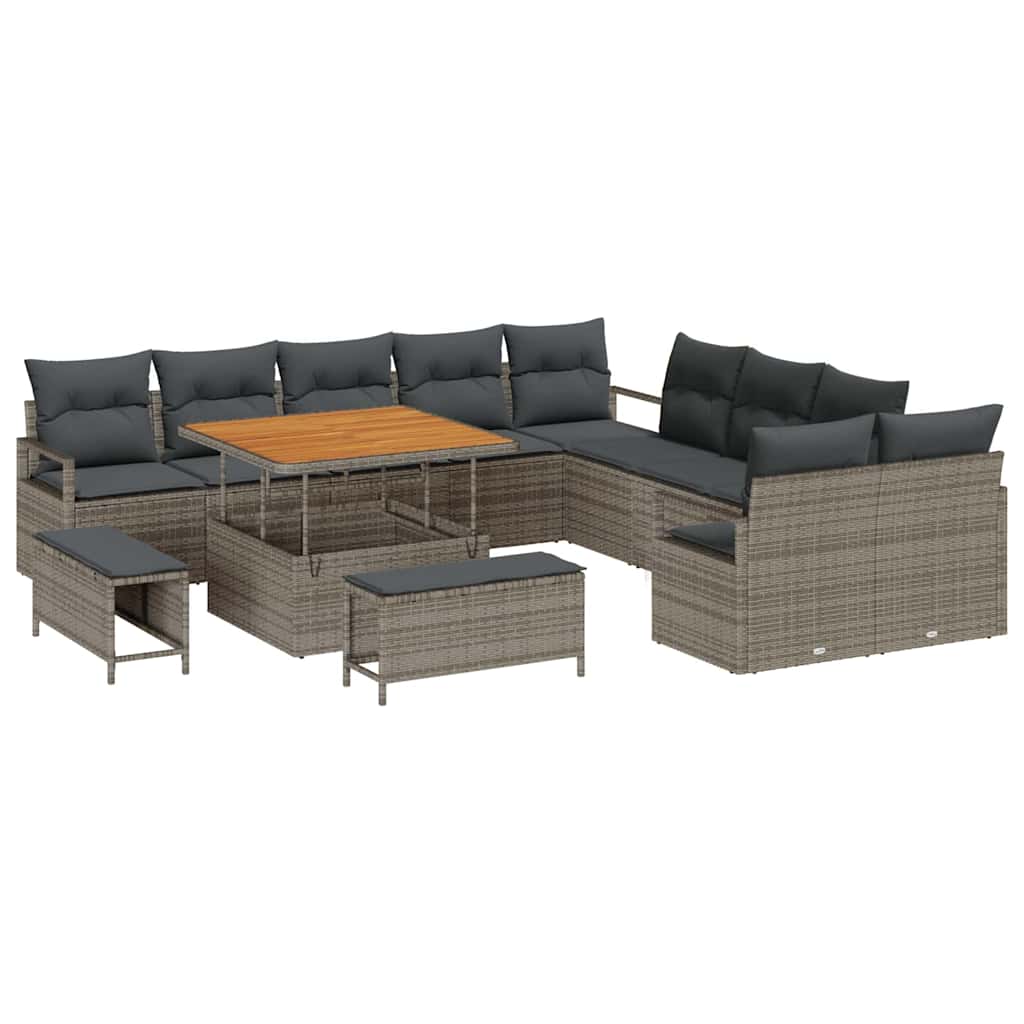 Set Divano da Giardino con cuscino 13 pcs Grigio Poly Rattan - homemem39