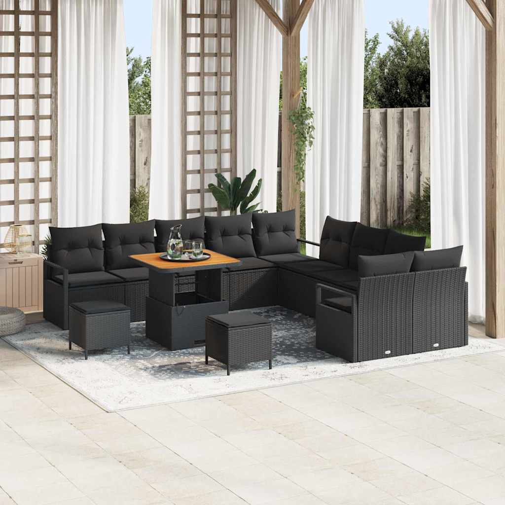 Set Divano da Giardino con cuscino 13 pcs Nero Poly Rattan - homemem39