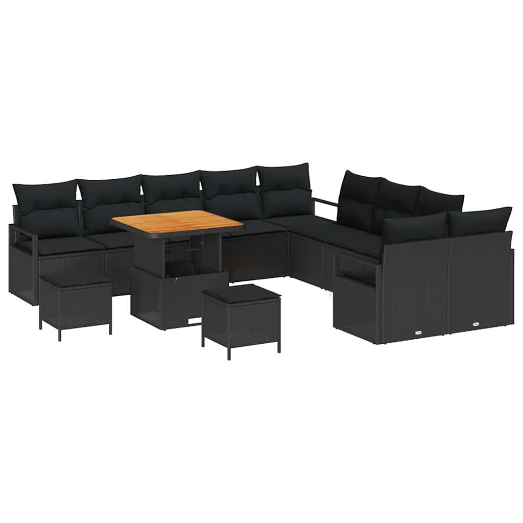 Set Divano da Giardino con cuscino 13 pcs Nero Poly Rattan - homemem39