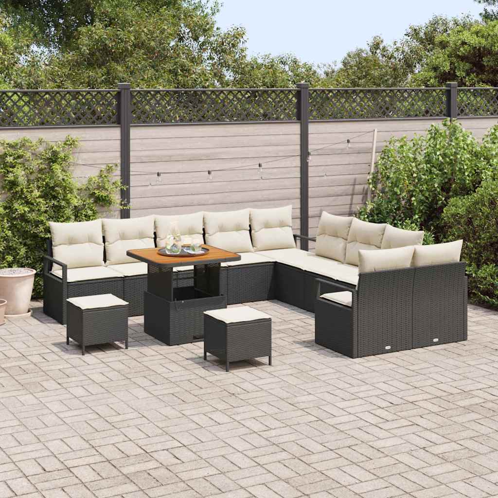 Set Divano da Giardino con cuscino 13 pcs Nero Poly Rattan - homemem39