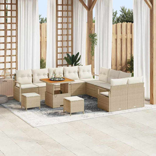 Set Divano da Giardino con cuscino 13 pcs Beige Poly Rattan - homemem39