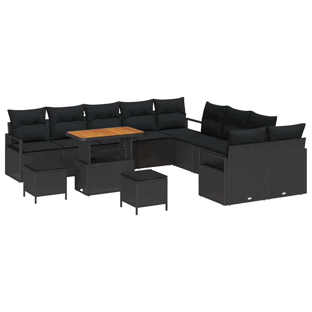 Set Divano da Giardino con cuscino 13 pcs Nero Poly Rattan - homemem39