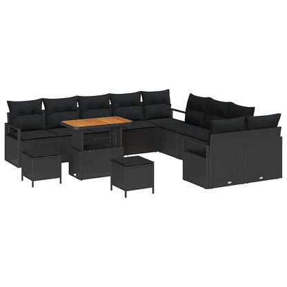 Set Divano da Giardino con cuscino 13 pcs Nero Poly Rattan - homemem39