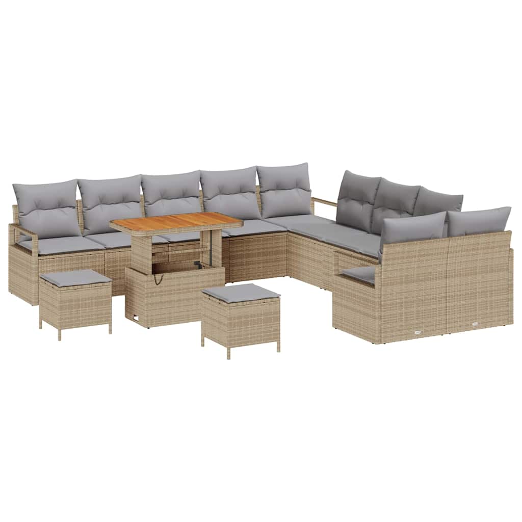 Set Divano da Giardino con cuscino 13 pcs Beige Poly Rattan - homemem39