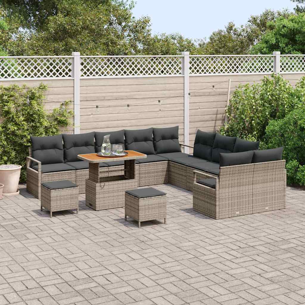 Set Divano da Giardino con cuscino 13 pcs Grigio Poly Rattan - homemem39