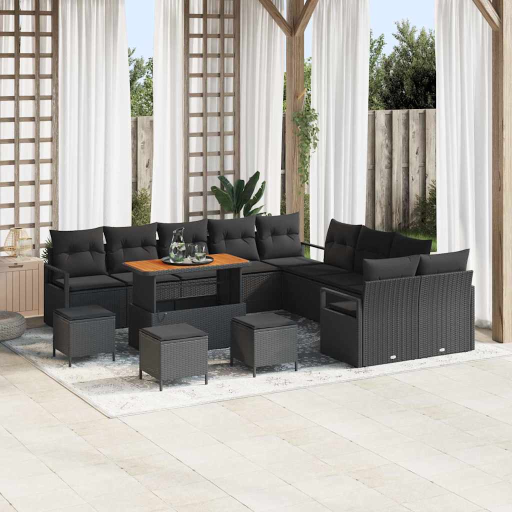Set Divano da Giardino con cuscino 14 pcs Nero Poly Rattan - homemem39