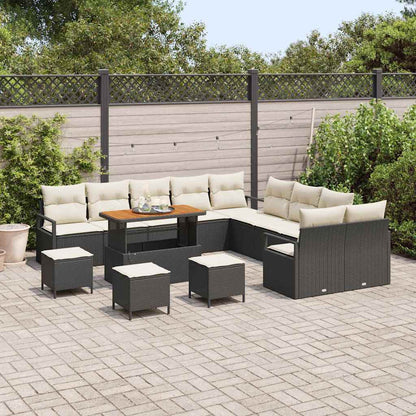 Set Divano da Giardino con cuscino 14 pcs Nero Poly Rattan - homemem39