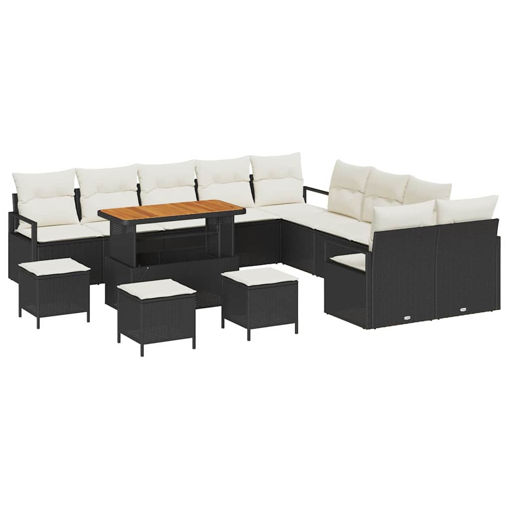 Set Divano da Giardino con cuscino 14 pcs Nero Poly Rattan - homemem39