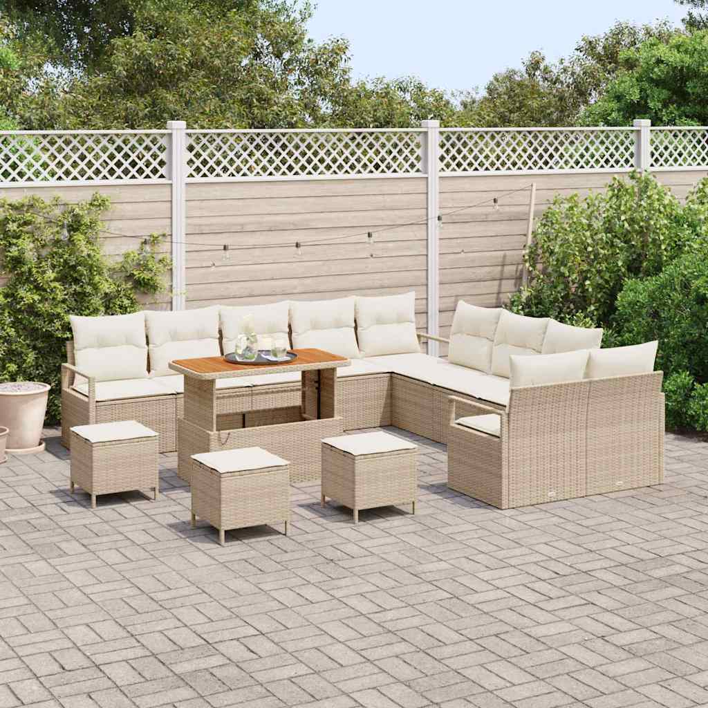 Set Divano da Giardino con cuscino 14 pcs Beige Poly Rattan - homemem39