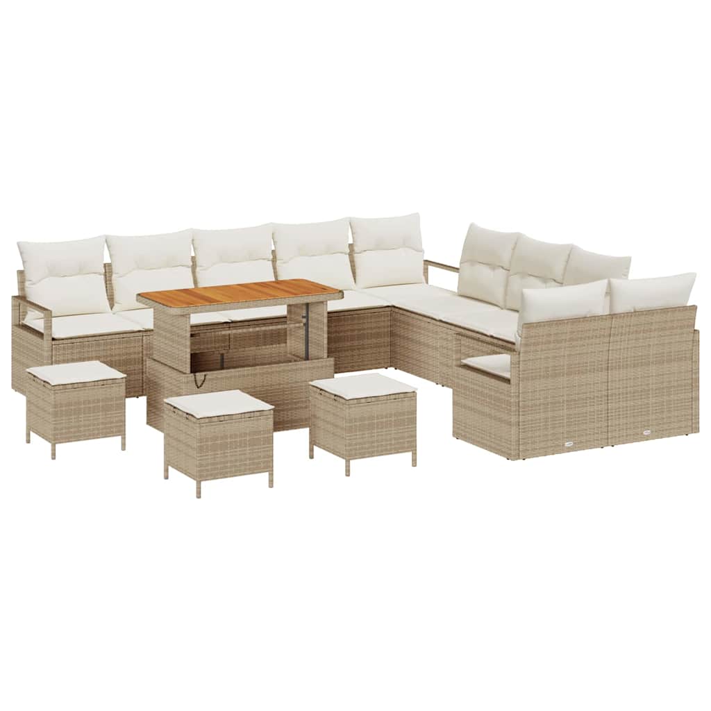 Set Divano da Giardino con cuscino 14 pcs Beige Poly Rattan - homemem39